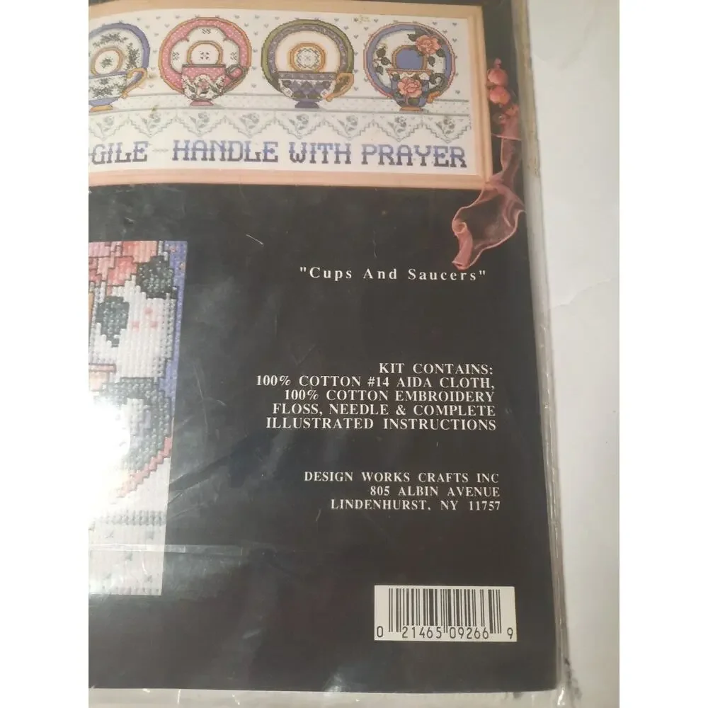 Design Works NEW Counted Cross Stitch Kit #9266 Cups and Saucers 9 x 26 inch